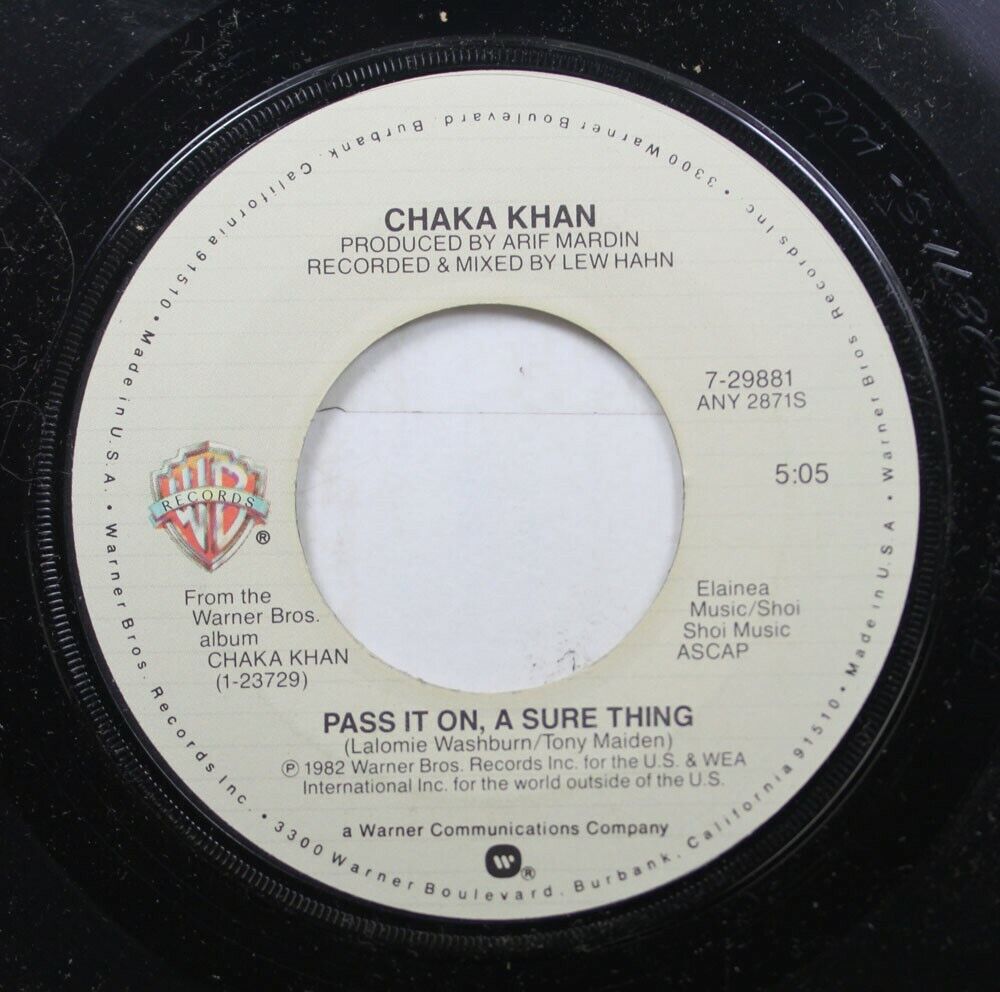 Soul 45 Chaka Khan - Pass It On, A Sure Thing / Got To Be There On Warner Bross
