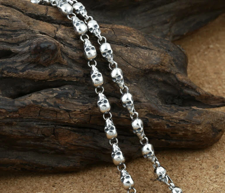 Mens sterling silver store skull necklace