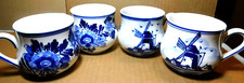 Delft Blue Tea/ Coffee Hand Painted Windmill Flowers Holland Vintage 4Pc Mug Set