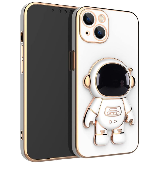 NEW White Phone Case with Stand For iPhone XR Cute 3D Astronaut Stand Phone Case
