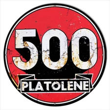 500 PLATOLENE 24" ROUND HEAVY DUTY USA MADE METAL GAS STATION ADVERTISING SIGN