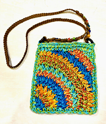 Fun Funky Cappelli Straworld Colorful Woven Straw Crossbody Purse, Summer  Boho