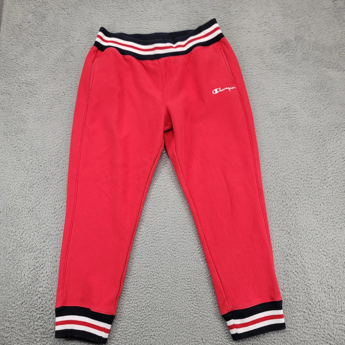 Champion Pants Mens XL Red Vintage Cuffed Jogger Streetwear Reverse Weave  Logo