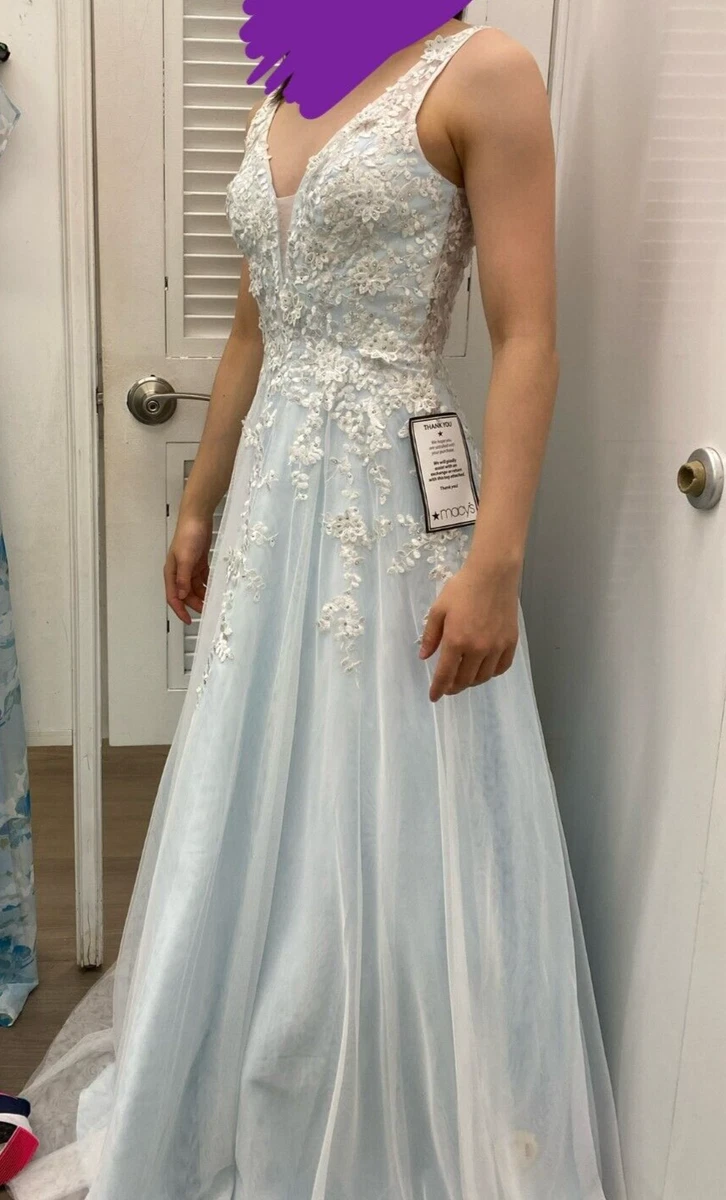 macy's light blue prom dress Sky Blue Corset Cutout Long Formal Dress with Slit, Sky Blue / Custom Size main image 1