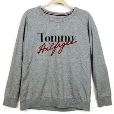 Tommy Hilfiger Gray Spell Out Sweatshirt Womens Sz-Lg Cozy Comfort