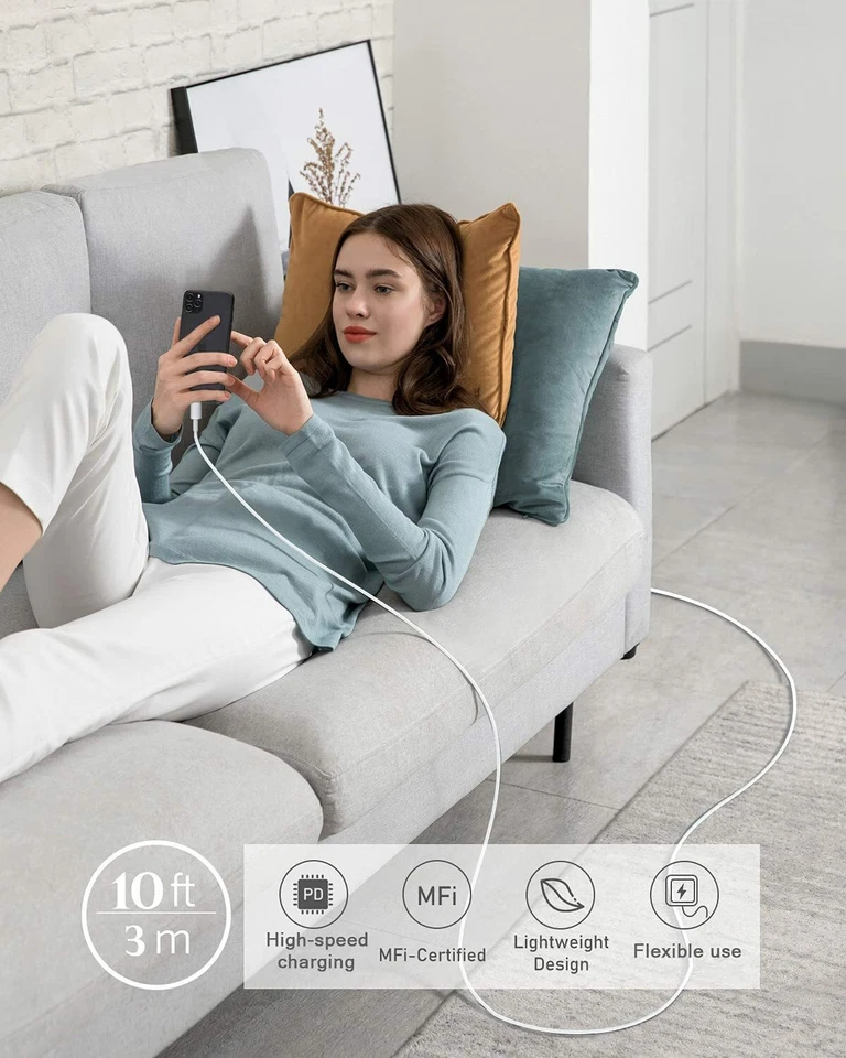 USB Cable 2 X Apple-certified Fast  USB A Nylon Cable 6ft BNIB mfi - Image 2 of 4