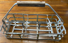 Antique / Vintage 10 Bottle Metal Commercial Carrier Dairy Milk Wood Handle
