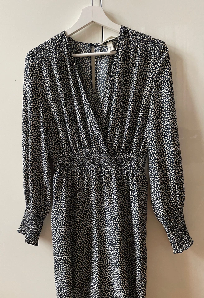 H&M Overall Jumpsuit Blumenmuster 34-36 Langarm lang blau fließend neuwert - Bild 2 von 4