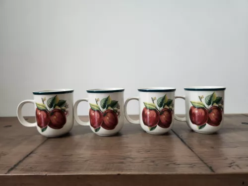 Set of 4 (Four) Casuals By China Pearl Apple Coffee Mugs VTG