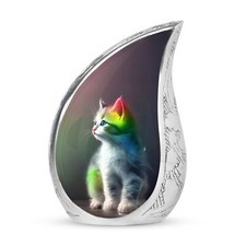 Small Rainbow Glow Kitten Urn - Teardrop Urns For Human Ashes - Urn For Ashes