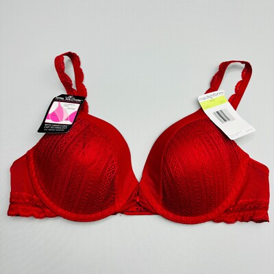 New Maidenform Light Push Up Bra 36B Red Lace Lined Underwire Adjustable 09479