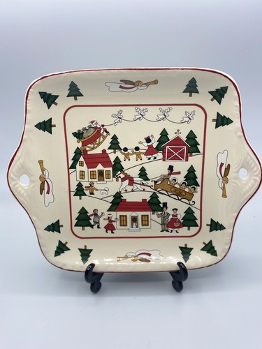 Masons Square Handled Christmas Village Cake/Serving Plate Ironstone 9x9"  - Picture 1 of 12