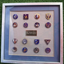 US Army Air Forces Set Of Pin Badges X 16 - Framed