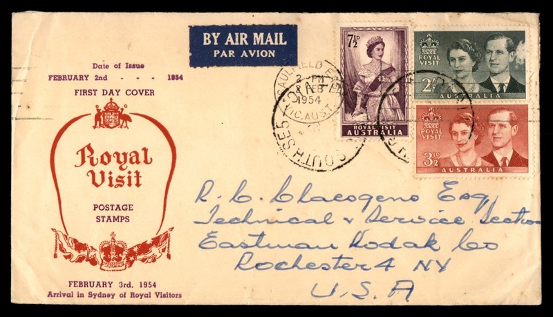 Mayfairstamps Australia FDC 1954 arrival in Sydney royal visit mixed franking ai
