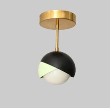 1 Globe Mid-Century Brass Ceiling Lamp Italian Modern Flush Mount Light Fixture