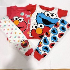 Sesame Street Infant 9M Elmo  Cookie Monster Pajama Sets 4pc total 