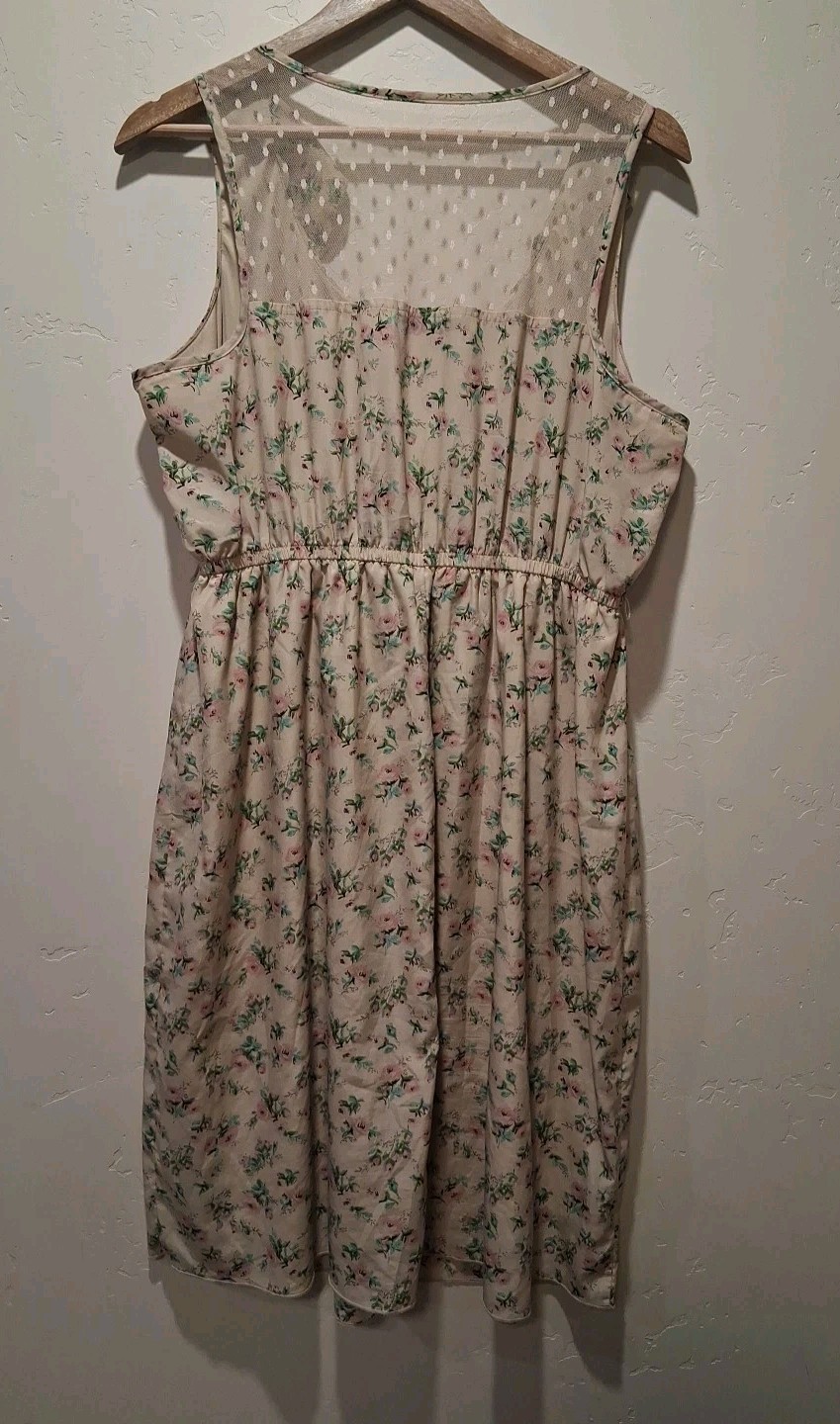 MAURICES Wmn's Plus Sz 0 Tan Floral Lace Mesh Sleeveless Dress Ruffle Easter image 6