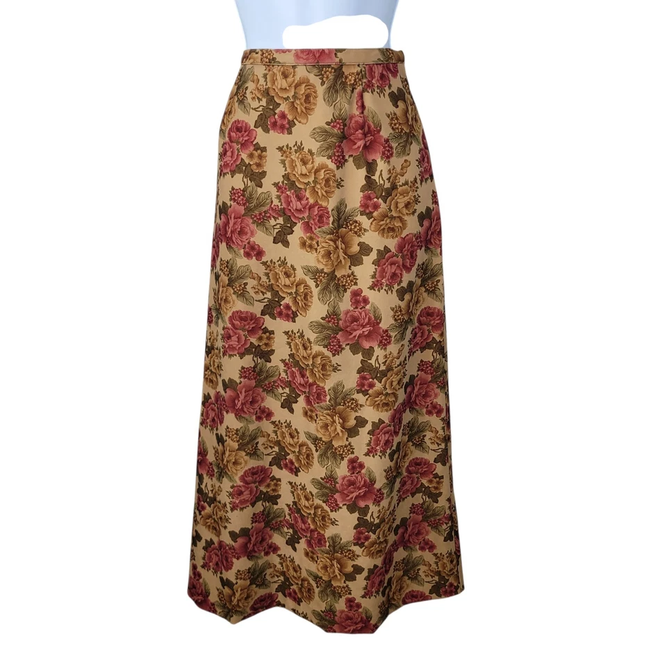 Vintage Skirt Long Sz 10 29" Ultrasuede Romantic Floral Tan Red Cottagecore Alt - Image 2 of 4