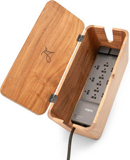 Large Cable Management Box - Acacia Wood - Cable Organizer Box and Power Strip B