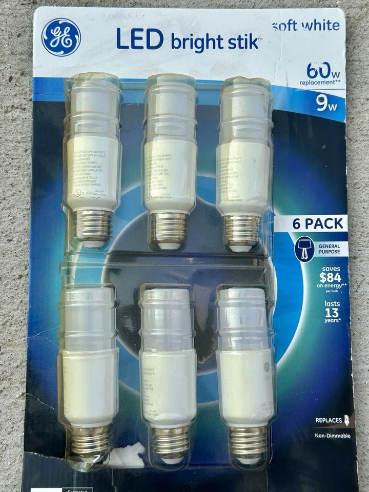 GE Bright Stik 9w LED Light Bulb • 60W replacement Soft white (6-Bulbs) 2700k - Image 2 of 3