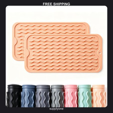 2 Pack Silicone Dish Drying Mats 12 x 6 in Beige Countertop Sink Protector