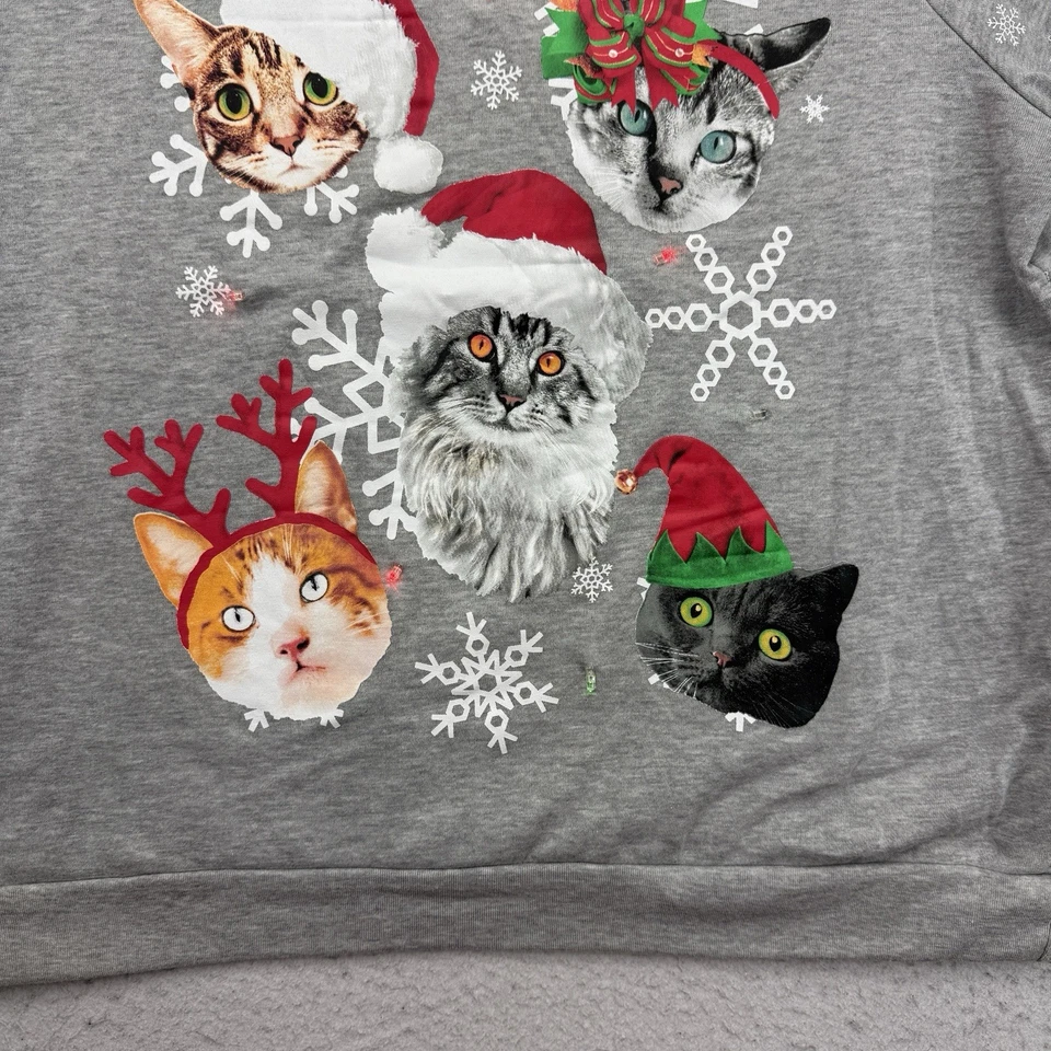 Feo Navidad Suéter Sudadera Mujer XXL Gris Gatos Iluminado Manga Larga Foto 4 de 4