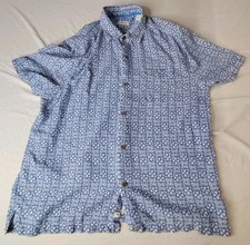 Tommy Bahama Juno Beach Geo-Print 100 Silk Camp Shirt Blue Mens XL Hawaiian