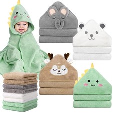 12 PCS Baby Bath Towels Set for Infants Toddlers, 4 PCS Animal Hooded Baby To...