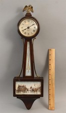 Antique Seth Thomas Miniature Banjo Mahogany Wall Clock, Gilded Eagle Finial