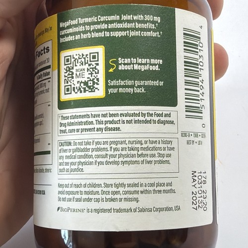 MegaFood Joint Support Tumeric Curcumin Dietary Supp 60 Tablets EXP 05/2027 New - Picture 4 of 5