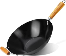 Carbon Steel Wok Pan 14-Inch Nostick Chinese Wok Fry Pans for Induction, Electri