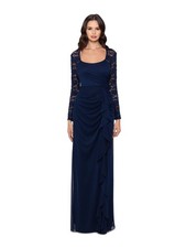 XSCAPE Womens Sequined Long Sleeve Scoop Neck Full-Length Evening Body Con Dress