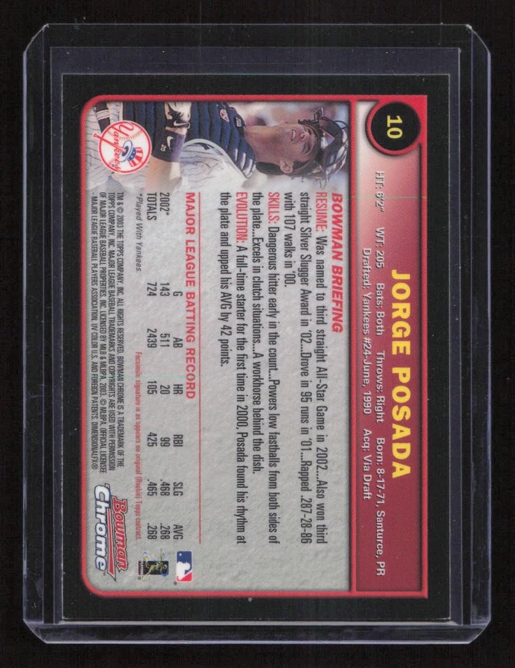 Jorge Posada 2003 Bowman Chrome #10 New York Yankees - Image 2 of 2