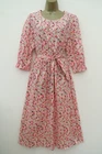 M&S PINK FLORAL COTTON MIDI TEA SUN DRESS SIZE 16 R BNWT PUFF SLEEVES TIE WAIST