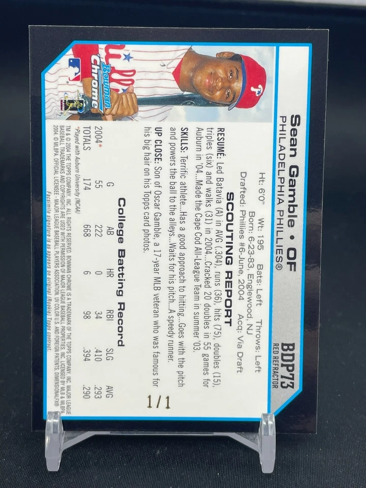 2004 Topps Bowman Chrome - Red Refractor - First Bowman - Sean Gamble - #1/1 - Image 4 of 4