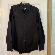 Wrangler Long Sleeve Shirt Men s Western Embroidered Pearl Snap L Black