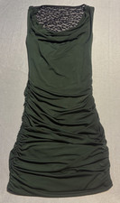 Express Dark Green Black Leopard Lace Back Ruched Satin Finish Fabric Homecoming