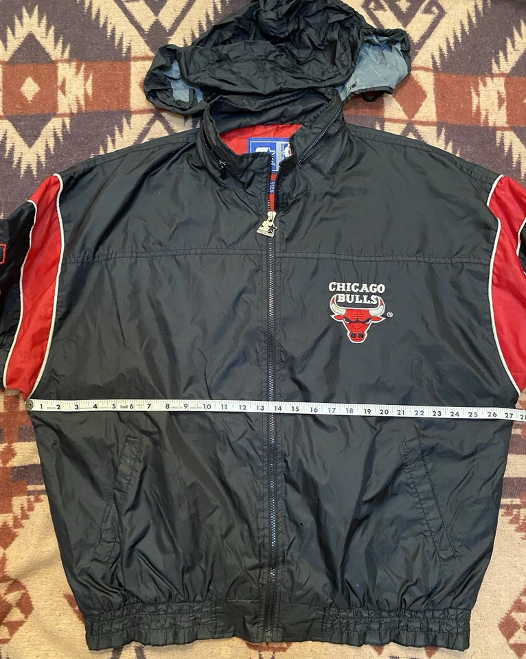 Chaqueta cortavientos vintage Starter Chicago Bulls NBA para hombre talla XL 90s colorblock Foto 3 de 4
