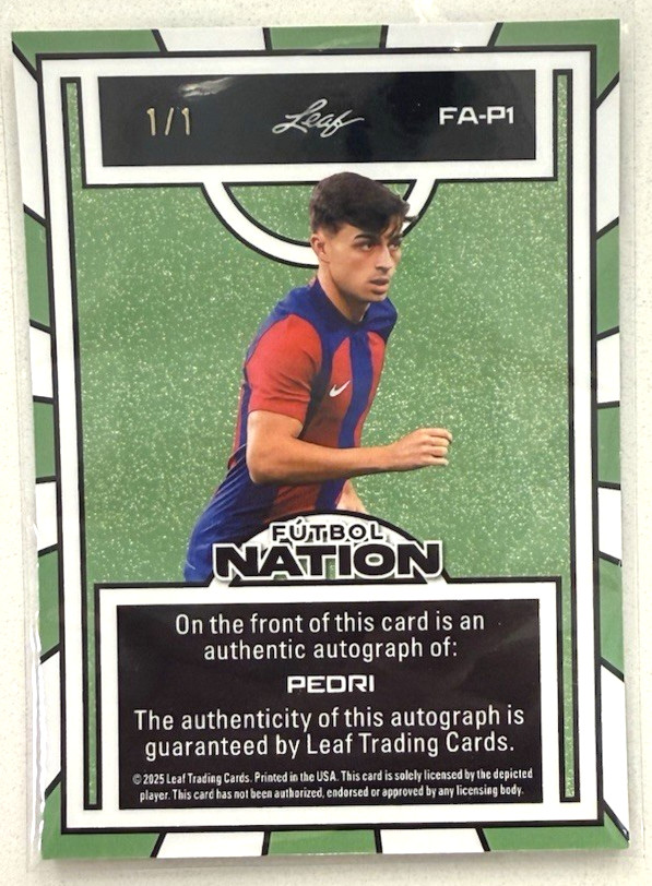 2025 Leaf Football Nation Futbol Nation Gold Prismatic Auto 1/1 Pedri #FA-P1 view 2