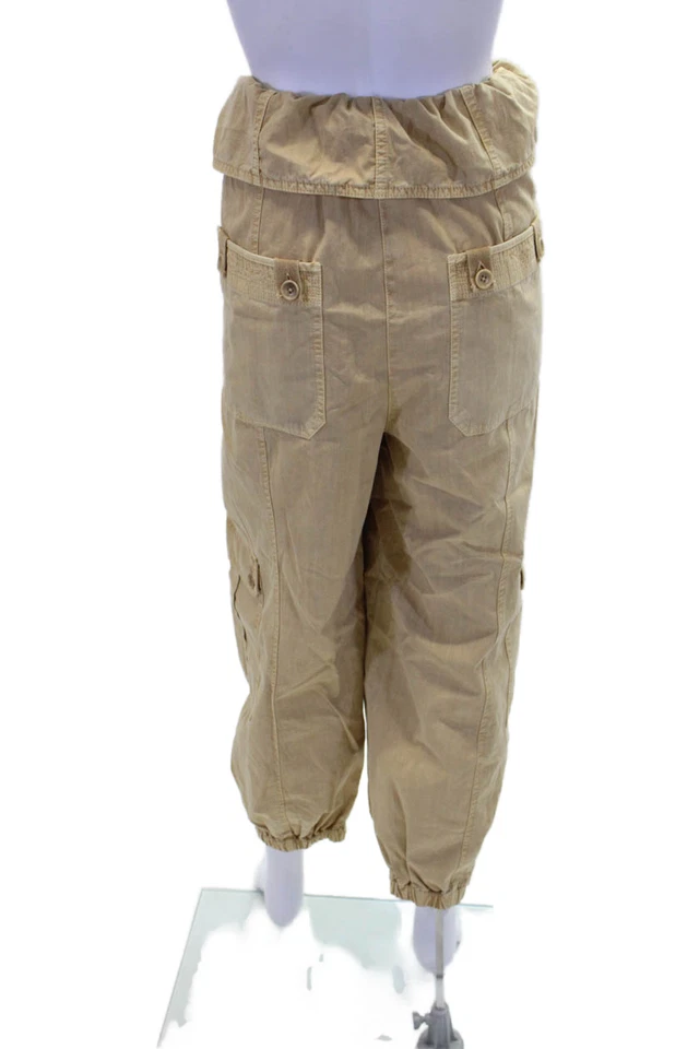 Pantalones Ulla Johnson Mujer Botón Mosca Tiro Alto Pierna Recta Beige Algodón Talla 10 Foto 3 de 4