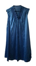 Vintage MG Nylon Blue Sleeveless Nightgown USA XL Ruffles Knee Length