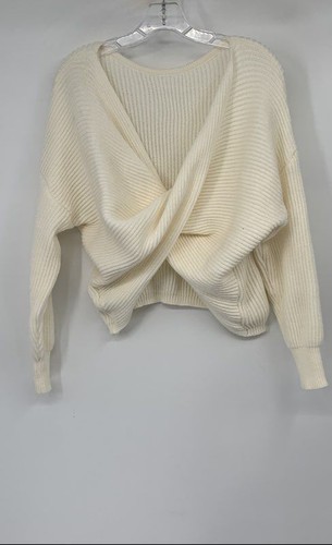 Shein Womens Cream Knitted Long Sleeve Twist-Front Pullover Sweater Size Medium - Picture 1 of 6