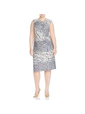 NIC+ZOE Womens White Twist Front Sleeveless Knee Length Sheath Dress Plus 3X