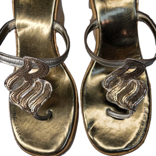 Rocawear sandali donna 8 oro metallizzato cinturino dettaglio paillettes Y2K primi anni 2000 - Foto 3 di 9