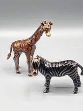 Godinger Giraffe & Zebra Salt and Pepper Shakers Nickel Plated w/ Crystal Eyes