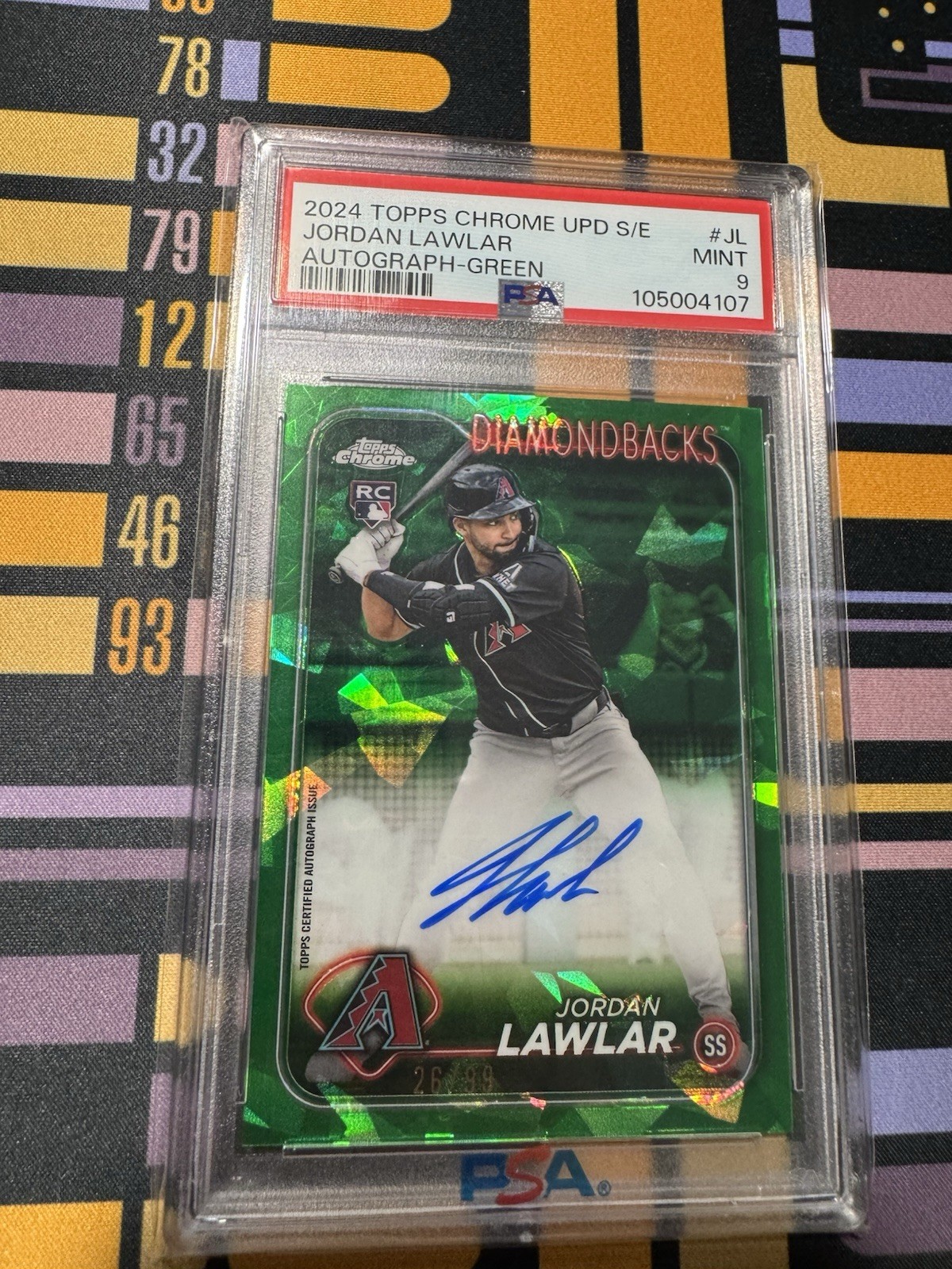 2024 TOPPS CHROME SAPPHIRE UPDATE JORDAN LAWLAR RC AUTO GREEN /99 PSA 9