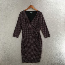 Lauren Ralph Lauren Dress Women 12 Burgundy Medallion Print Faux Wrap 3/4 Sleeve