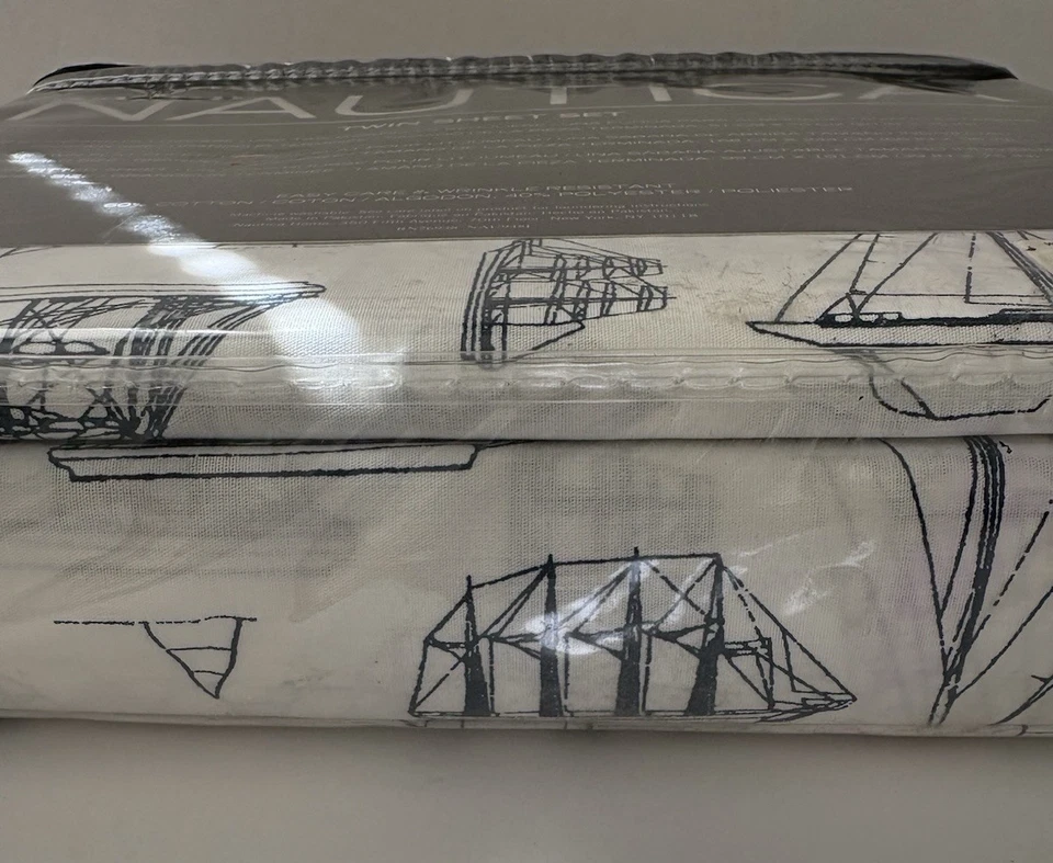 Juego de sábanas de doble cama Nautica Whitewood veleros nuevos azul marino y blanco Foto 3 de 3