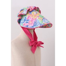 Tropical Floral Ruffle Bonnet Wide Brim Pink Bow Tie Summer Beach Infant Small