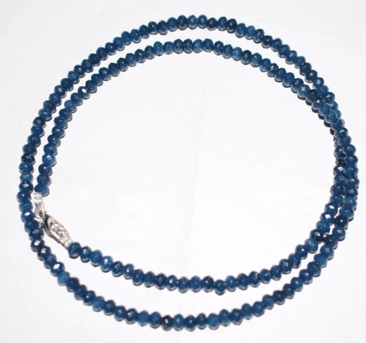 Blauer Saphir Jade Edelstein 925 Sterlingsilber 36" Kettenstrang 4,5mm Perlen - Bild 2 von 4